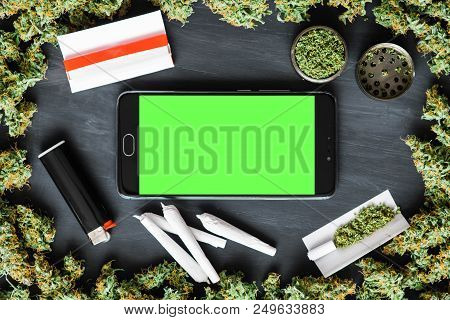 Grinder A Lot Ofx Marijuana, Fresh Buds Of Cannabis Many Weed. Copy Spase Copy-space