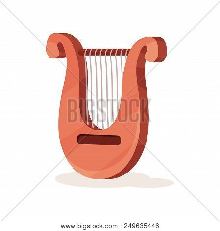 Classical Wooden Lyre With Metal Strings. Stringed Musical Instrument. Small U-shaped Harp. Colorful