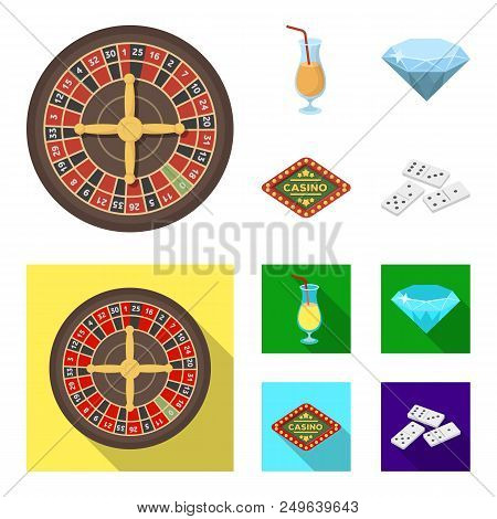 Roulette, A Glass With A Drink, A Diamond, A Sign With The Inscription Casino. Casino And Gambling S