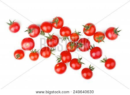 Cherry Tomatoes Isolated On White Background. Top View.