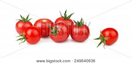Fresh Cherry Tomatoes With Green Stem On White Background