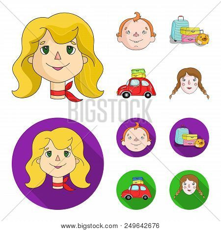 Camping, Woman, Boy, Bag .family Holiday Set Collection Icons In Cartoon, Flat Style Vector Symbol S