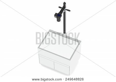 Photostudio. A Table With An Illumination And A Tripod For Shooting Subjects From Above With An Isol