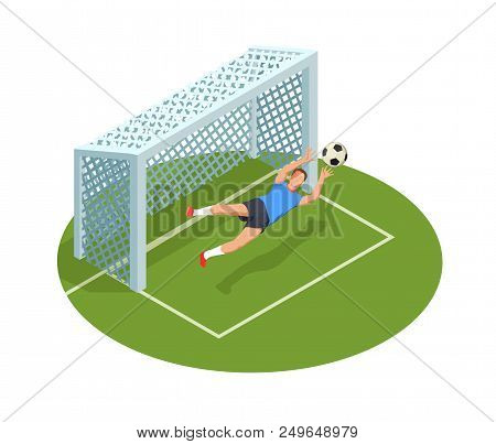 Football Soccer Isometric People Composition With Images Of Goal Cage Court And Human Character Of G