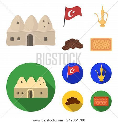 House Hive, National Flag, Coffee Pot Copper, Grains Coffee.turkey Set Collection Icons In Cartoon, 