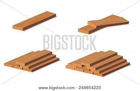 Wooden Logs. Brown Bark Of Felled Dry Wood. Purchase For Construction. Vector Illustration. A Set Of