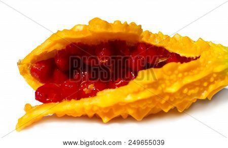Momordica Charantia Fruit Isolated On White Background