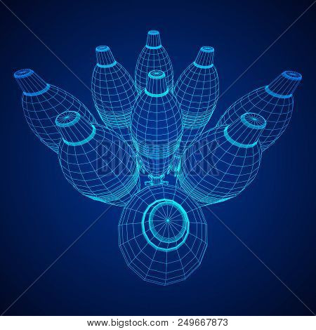 Missile, Nuclear Bomb Or Mortar Mine Wireframe Low Poly Mesh Vector Illustration