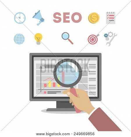 Search Engine Optimization Concept. Doing Market Research And Making Website Analysis To Get Data Fo