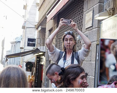 St Malo, France - July 15, 2018. Unidentified French Football Fans Supporters At France In Front Of 