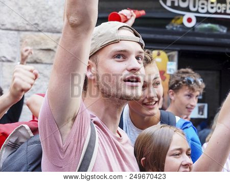 St Malo, France - July 15, 2018. Unidentified French Football Fans Supporters At France In Front Of 