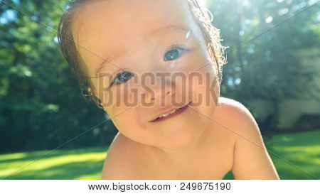 Happy Toddler Boy Having Fun Playing Oustide