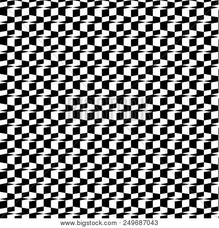 Abstract Black And White 3d Geometric Seamless Pattern. Vector Illustration. Optical Illusion. Chess