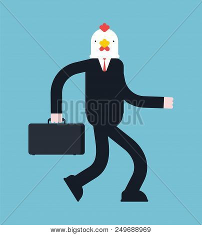 Boss Chicken. Businessman  Rooster. Cock Manager. Vector Illustration.