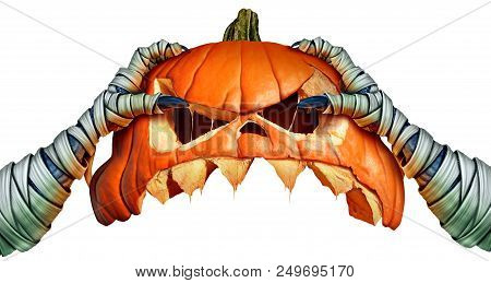 Mummy Monster Halloween Pumpkin Hand Holding A Creepy Pumpkin Head Jack O Lantern That Is As A Hallo