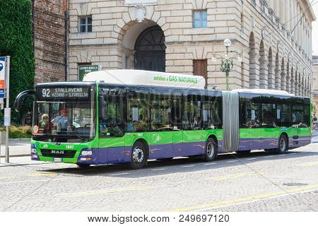 Verona, Italy - July, 15, 2018:   Bus on the street of Verona, Italy