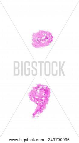Hand Drawn With The Colorful Chalks Semicolon Symbol Isolated Over The White Background