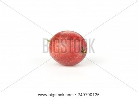 One Whole Fresh Red Gooseberry Hinnomaki Variety Isolated On White