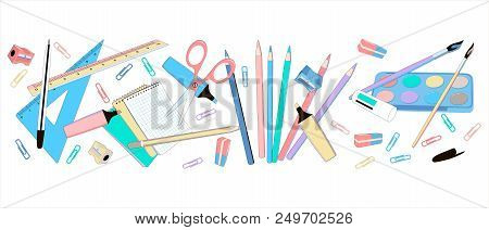 Border Of Multi-coloured School Supplies And Stationery