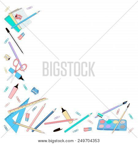 Multi-colored Frame Of School Supplies And Stationery