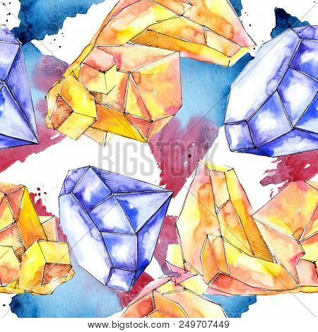 Colorful Diamond Rock Jewelry Mineral.seamless Background Pattern. Fabric Wallpaper Print Texture. G