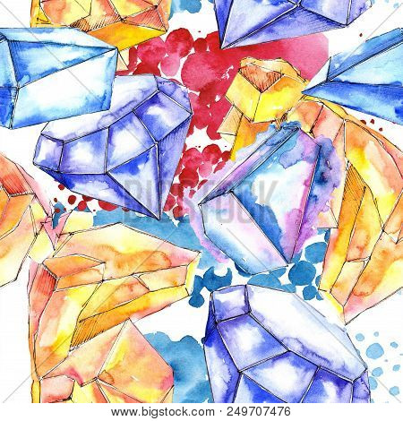 Colorful Diamond Rock Jewelry Mineral.seamless Background Pattern. Fabric Wallpaper Print Texture. G