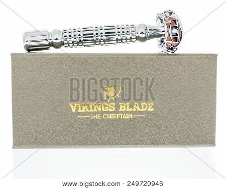Winneconne, Wi - 13 July 2018: A Package Of A Vikings Blade The Chieftain Safety Razor On An Isolate