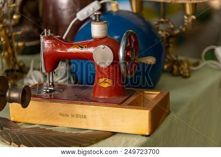 Old Toy Sewing Machine. Made In Ussr. Stock Photo.