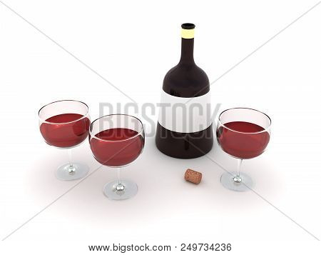 Bottles Of Red Isolated On White Background. 3d Image Renderer