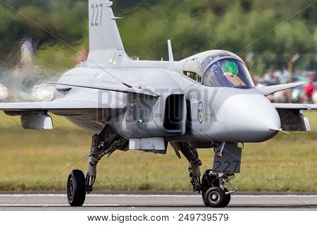 Raf Fairford, Gloucestershire, Uk - July 13, 2014: Swedish Air Force Saab Jas-39c Gripen Multirole F