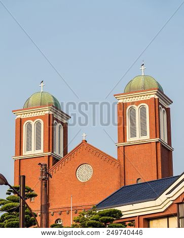 Nagasaki, Japan - 14jul2018:  Close Up Of Urakami Cathedral In Nagasaki, Japan.
