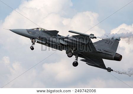 Raf Fairford, Gloucestershire, Uk - July 13, 2014: Swedish Air Force Saab Jas-39c Gripen Multirole F