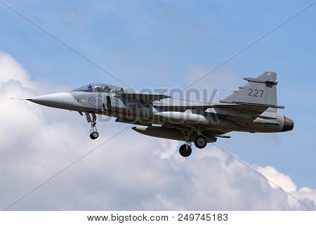 Raf Fairford, Gloucestershire, Uk - July 9, 2014: Swedish Air Force Saab Jas-39c Gripen Multirole Fi