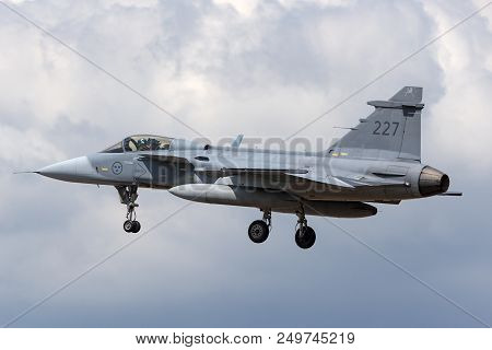 Raf Fairford, Gloucestershire, Uk - July 9, 2014: Swedish Air Force Saab Jas-39c Gripen Multirole Fi