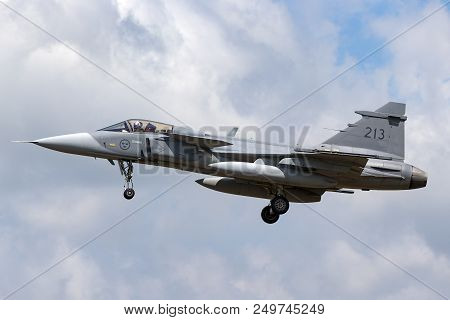 Raf Fairford, Gloucestershire, Uk - July 9, 2014: Swedish Air Force Saab Jas-39c Gripen Multirole Fi