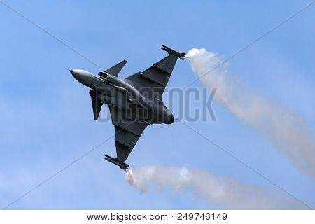 Raf Fairford, Gloucestershire, Uk - July 10, 2014: Swedish Air Force Saab Jas-39c Gripen Multirole F
