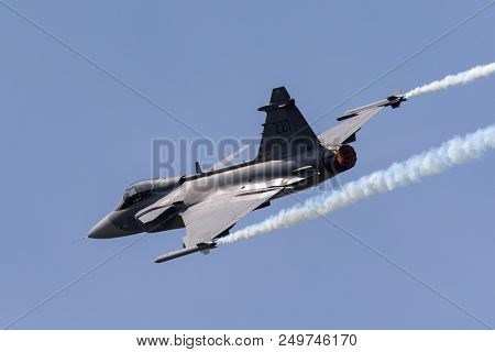 Raf Fairford, Gloucestershire, Uk - July 10, 2014: Swedish Air Force Saab Jas-39c Gripen Multirole F