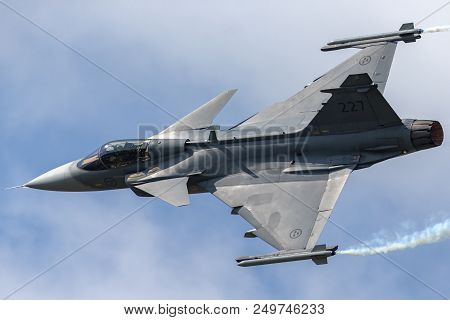 Raf Fairford, Gloucestershire, Uk - July 10, 2014: Swedish Air Force Saab Jas-39c Gripen Multirole F