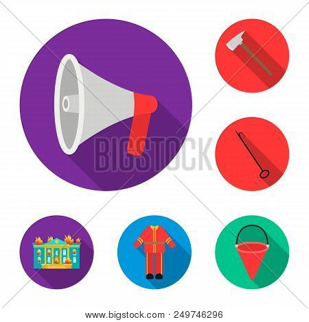 Fire Department Flat Icons In Set Collection For Design. Firefighters And Equipment Vector Symbol St