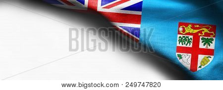 Realistic Flag Of Fiji On White Background - Right Top Corner Flag