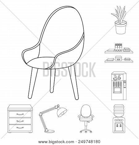 Interior Of The Workplace Outline Icons In Set Collection For Design. Office Furniture Vector Symbol