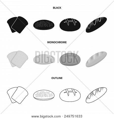 Toast, Pizza Stock, Ruffed Loaf, Round Rye.bread Set Collection Icons In Black, Monochrome, Outline 