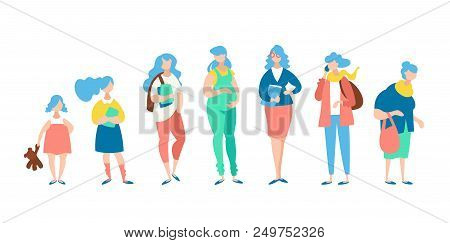 Moden Vector Concept Women Different Age. The Stages Of Human Growth