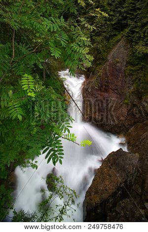 Morskie Oko.  Waterfall In Tatra Mountains. Morskie Oko.