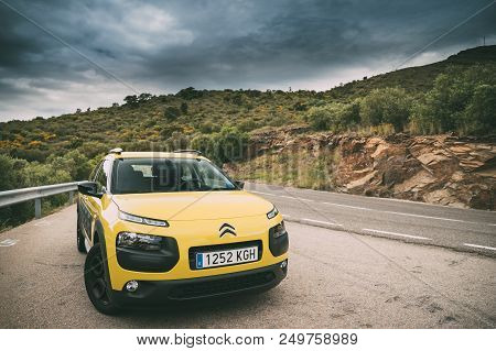 Catalonia, Spain - May 14, 2018: Citroen C4 Cactus Car Parked On Background Of Spanish Mountain Natu