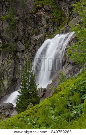 Morskie Oko.  Waterfall In Tatra Mountains. Morskie Oko.