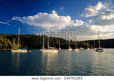 Amazing Dock Near Sibenik City Of Croatia. Northern Part Of Dalmatia. Sunny Detail Of Scradin Town.
