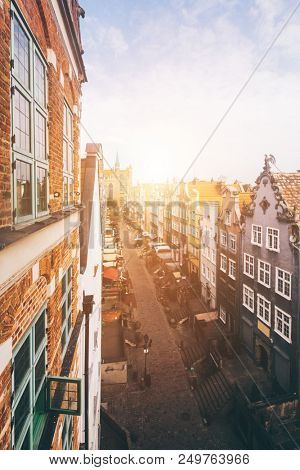 Mariacka street seen from the top of viewing tower. Gdansk, Poland.