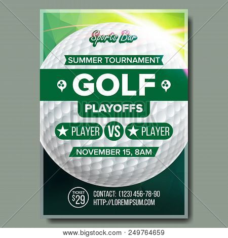 Golf Poster Vector. Sport Event Announcement. Banner Advertising. Professional League. Vertical Spor