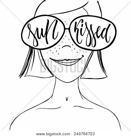Sunkissed - Hand Drawn Positive Summer Lettering Phrase Isolated On The White Background. Fun Brush 